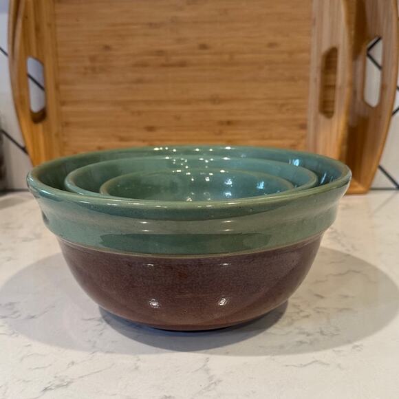 Vintage Red Wing nesting Mixing Bowls Oomph Design, provincial bakeware x3 - Picture 3 of 16